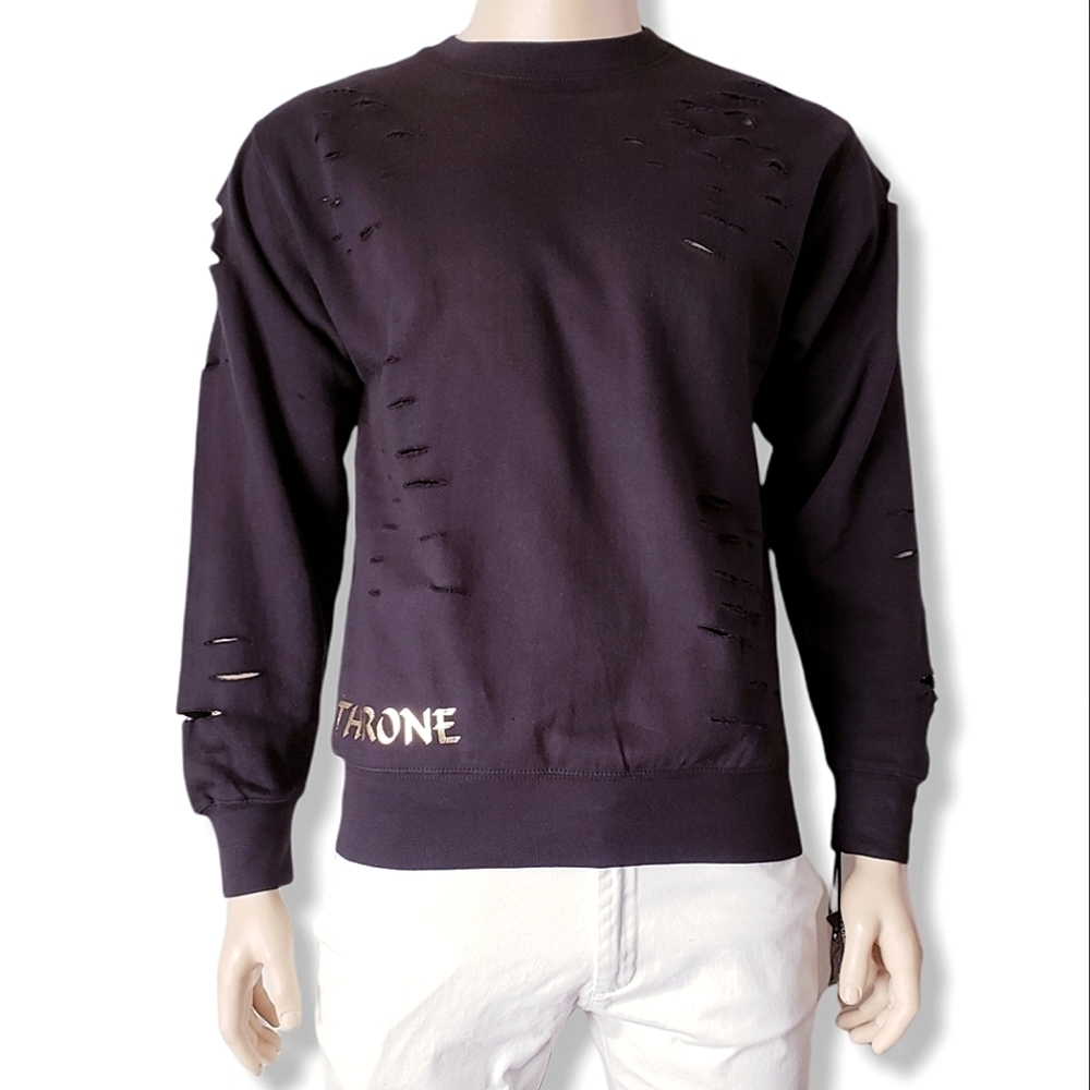 Black Distressed & Gold "Throne" Print Crewneck Sweatshirt By Brooklyn Crossing